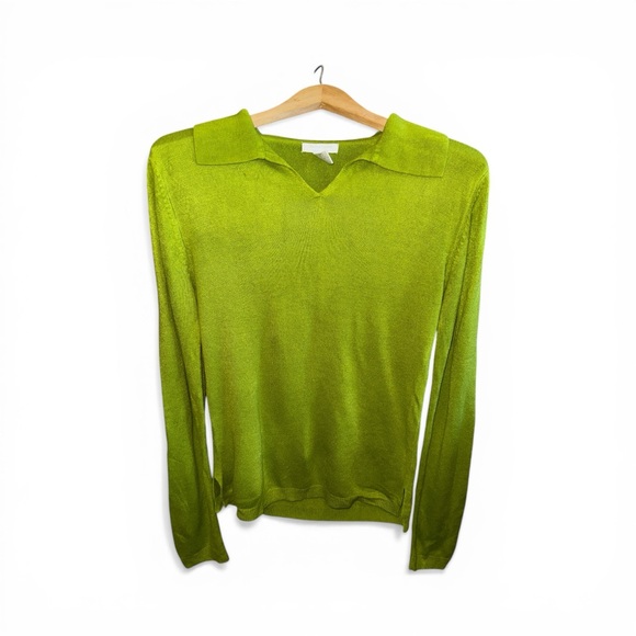 Sherry Taylor Sweaters - Vintage Sherry Taylor Retro Pea Green Women’s Long-Sleeve Polo Sweater Blouse